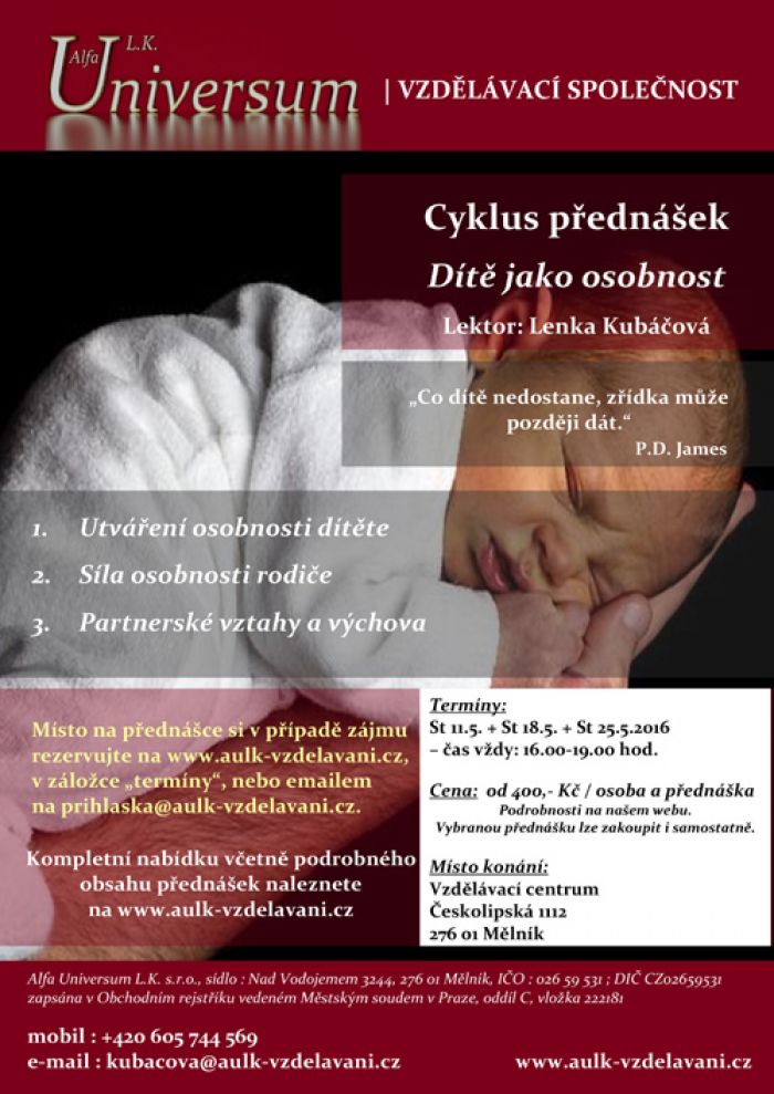 11.05.2016 - Cyklus přednášek: Dítě jako osobnost - 1. část / Mělník