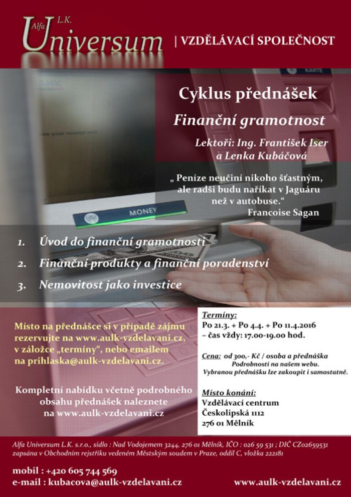 21.03.2016 - Cyklus přednášek: Finanční gramotnost - 1. část / Mělník