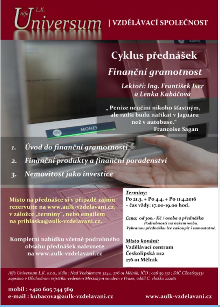 11.04.2016 - Cyklus přednášek: Finanční gramotnost - 3. část / Mělník