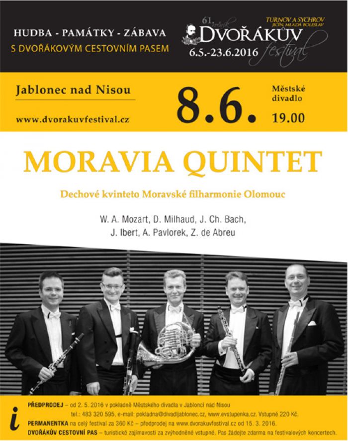 08.06.2016 - MORAVIA QUINTET / DVOŘÁKŮV FESTIVAL - Jablonec nad Nisou