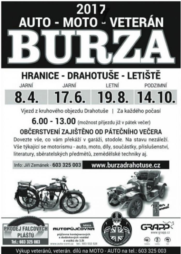 08.04.2017 - Auto, moto, veteran burza - Drahotuše