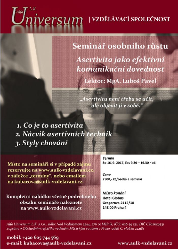 16.09.2017 - Asertivita jako efektivní komunikační dovednost - Praha 4