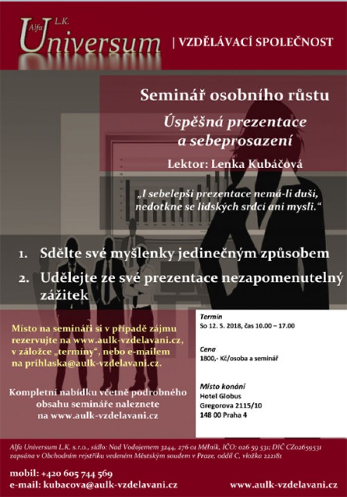 12.05.2018 - Úspěšná prezentace a sebeprosazení - Seminář / Praha 4