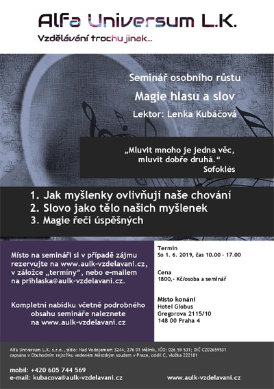 01.06.2019 - Magie hlasu a slov - Seminář / Praha