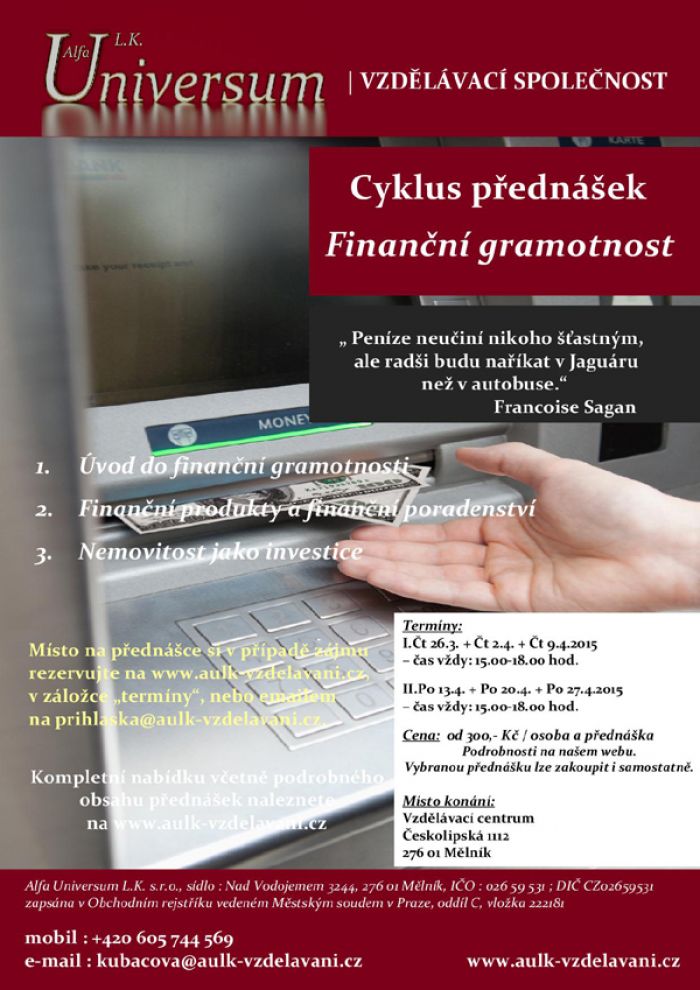26.03.2015 - Cyklus přednášek: Finanční gramotnost / Mělník