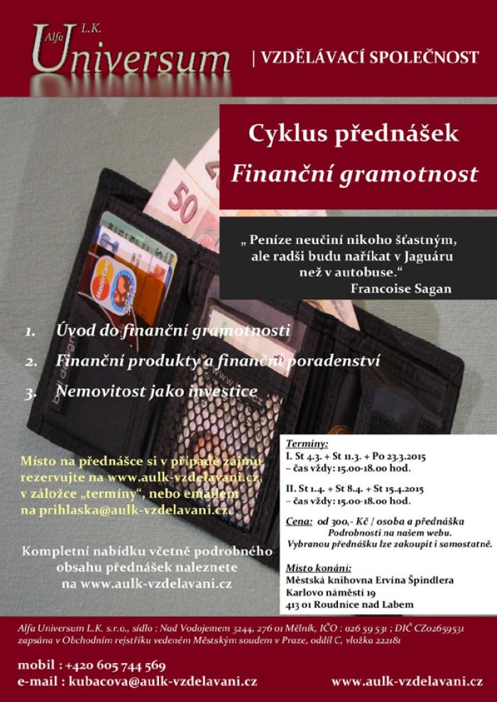 01.04.2015 - Cyklus přednášek: Finanční gramotnost - Roudnice nad Labem
