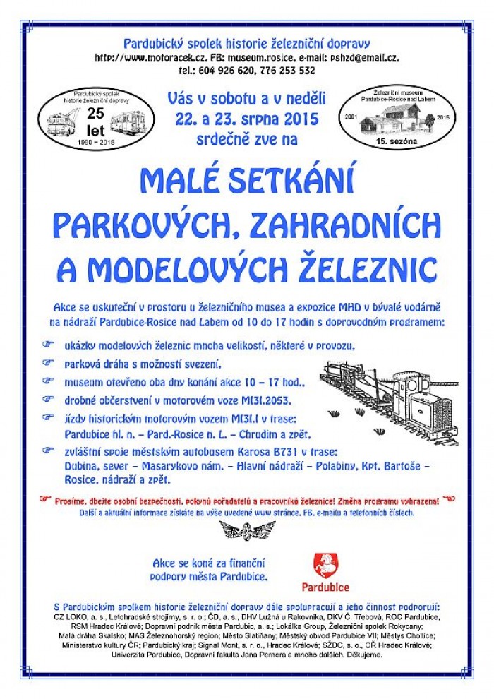 22.08.2015 - Malé setkání parkových, zahradních a modelových železnic - Pardubice